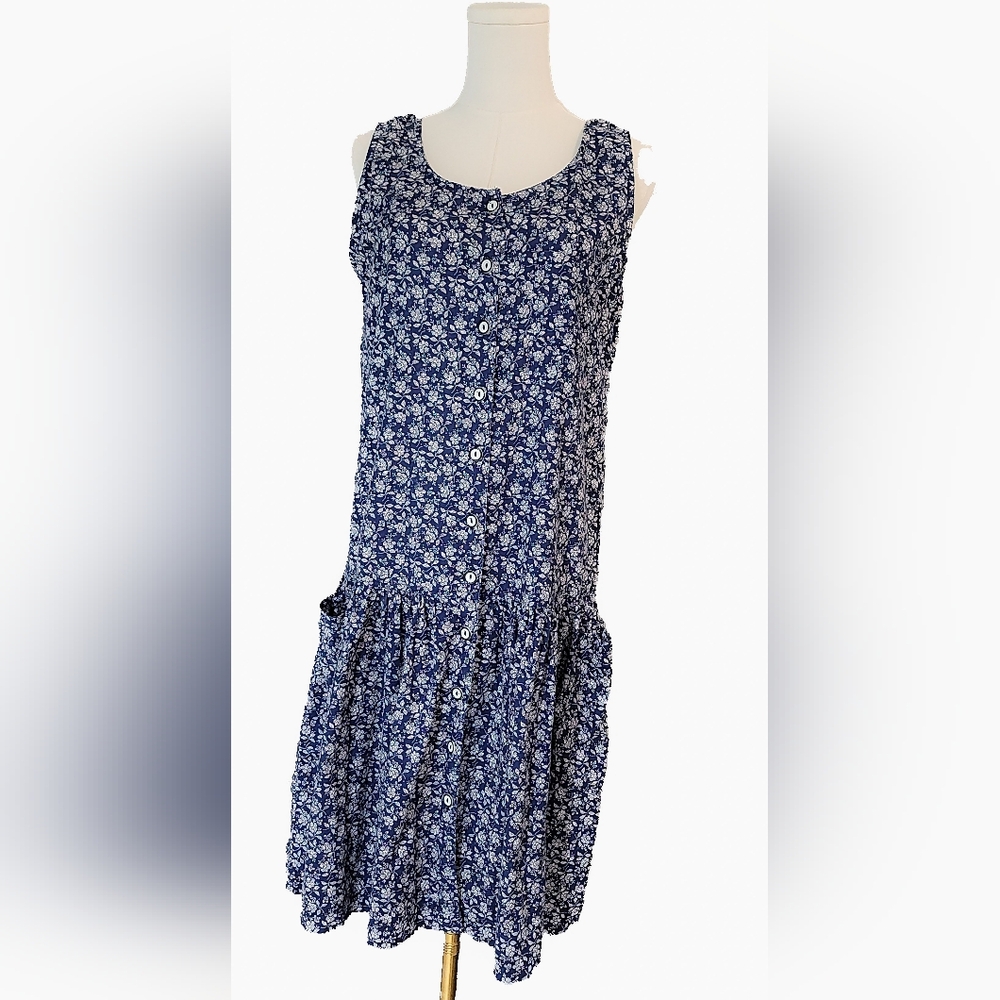 Vintage 90 Ricki's Blue‎ and White Floral Dress